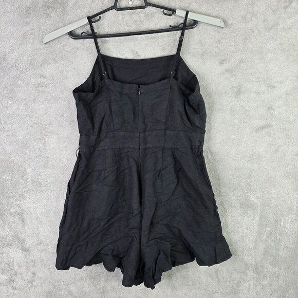 Womens Loft Black Linen Blend Sleeveless Romper Spaghetti Straps Side Zip 10 - Picture 3 of 7